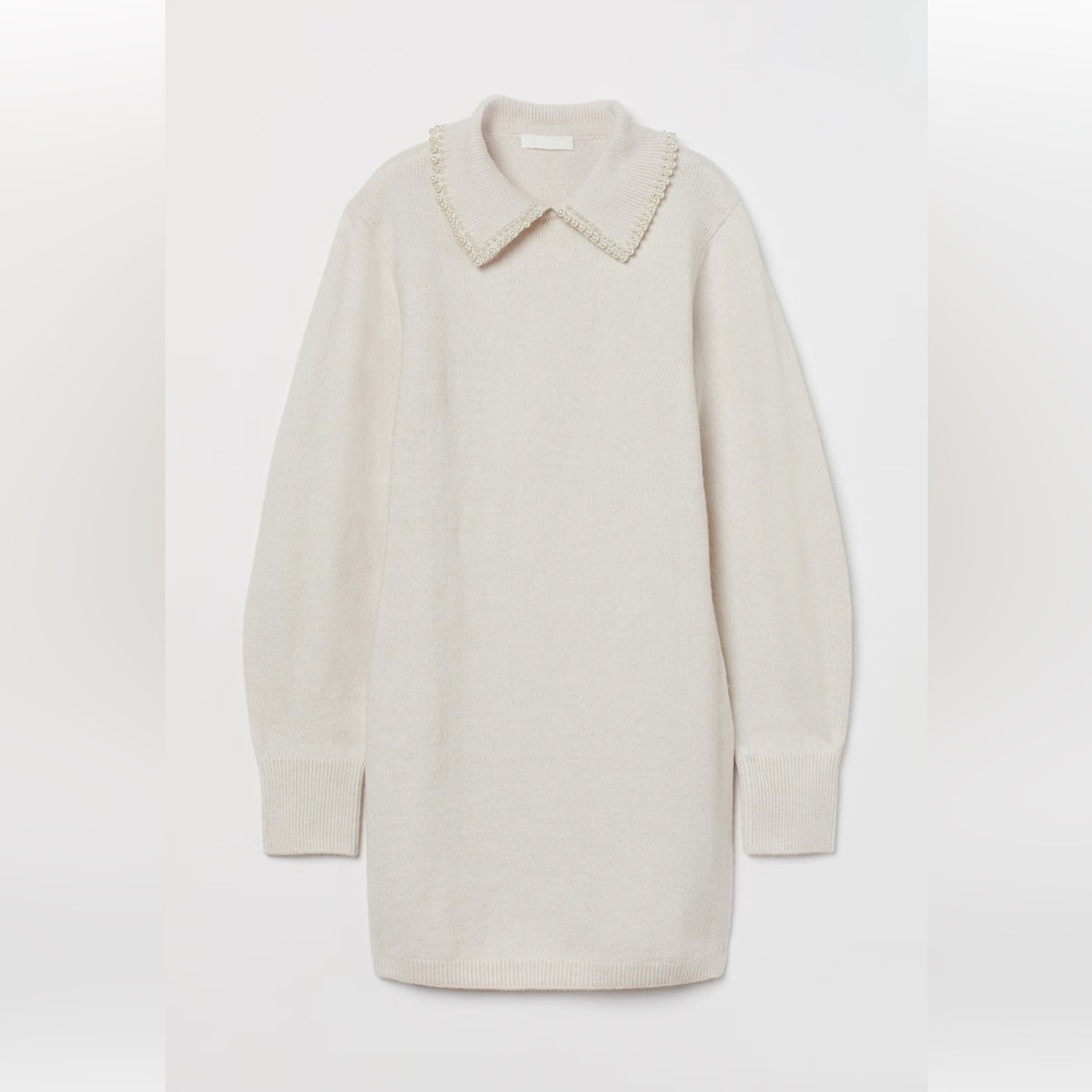 HM Brand new COLLARED KNITTED DRESS with Pearl trim collar